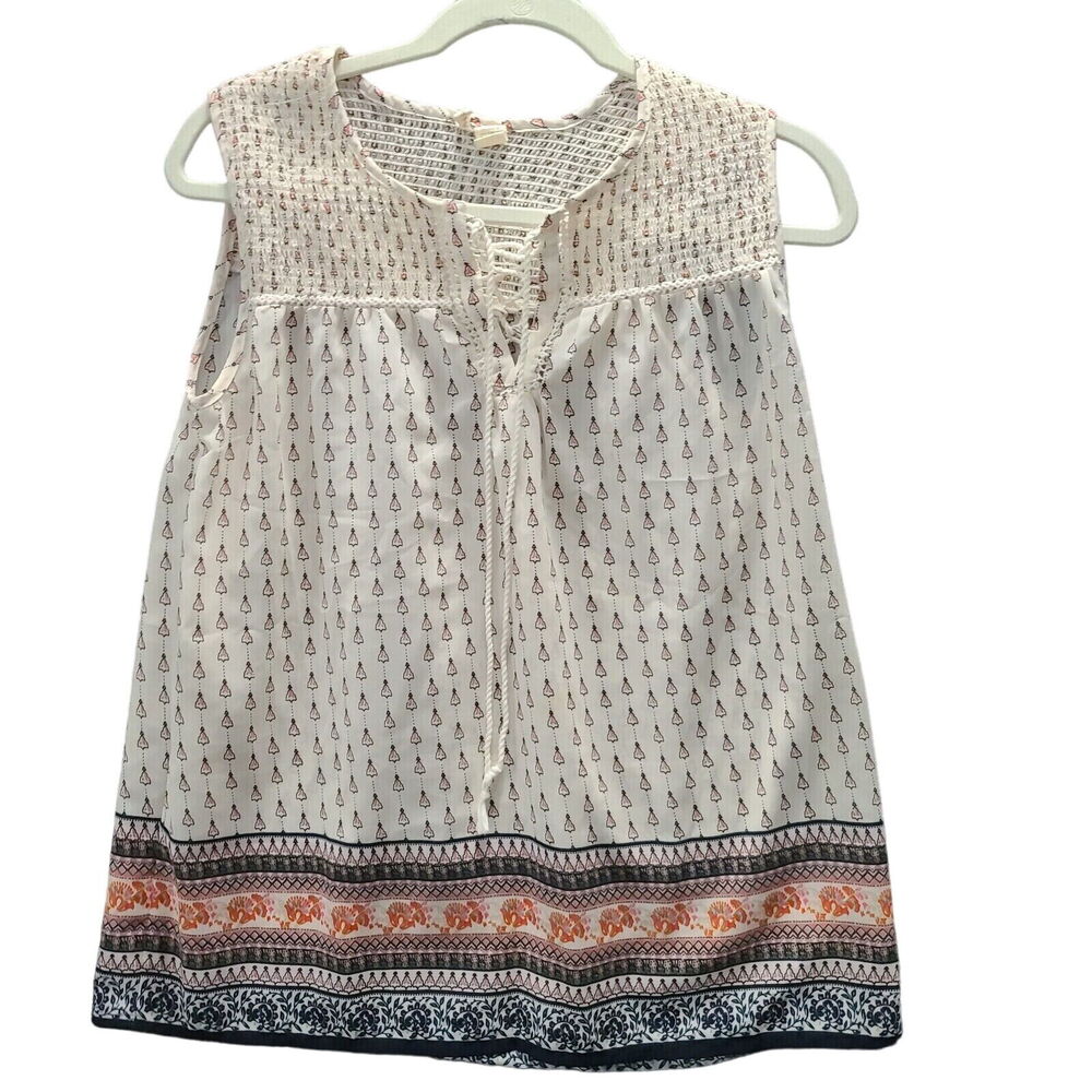 Japna Womens Tank Top Multicolor Size Medium 100% Polyester Pullover Tie Front